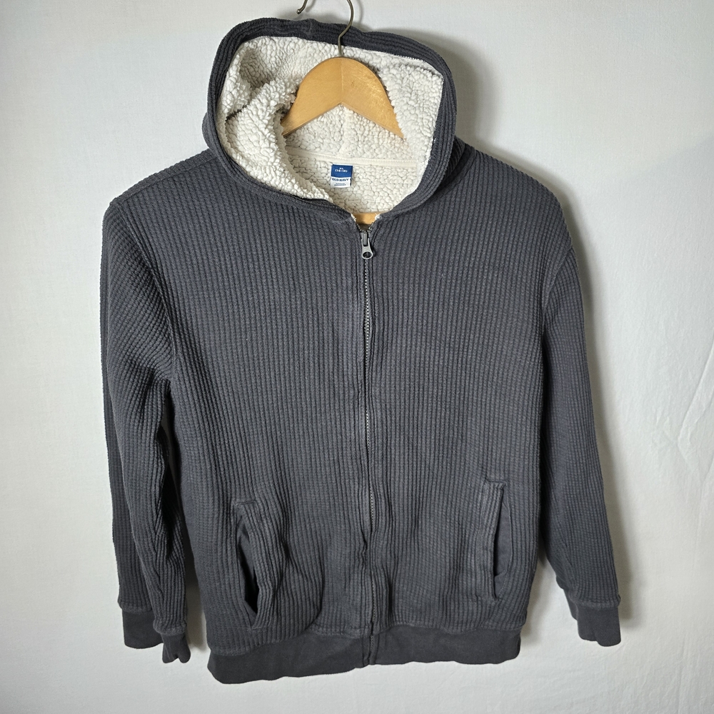 Old Navy Womens XL Charcoal Zip-Up Sweater with Hood Sherpa Lined